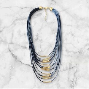 Navy Blue and Gold Multi-Strand Necklace
